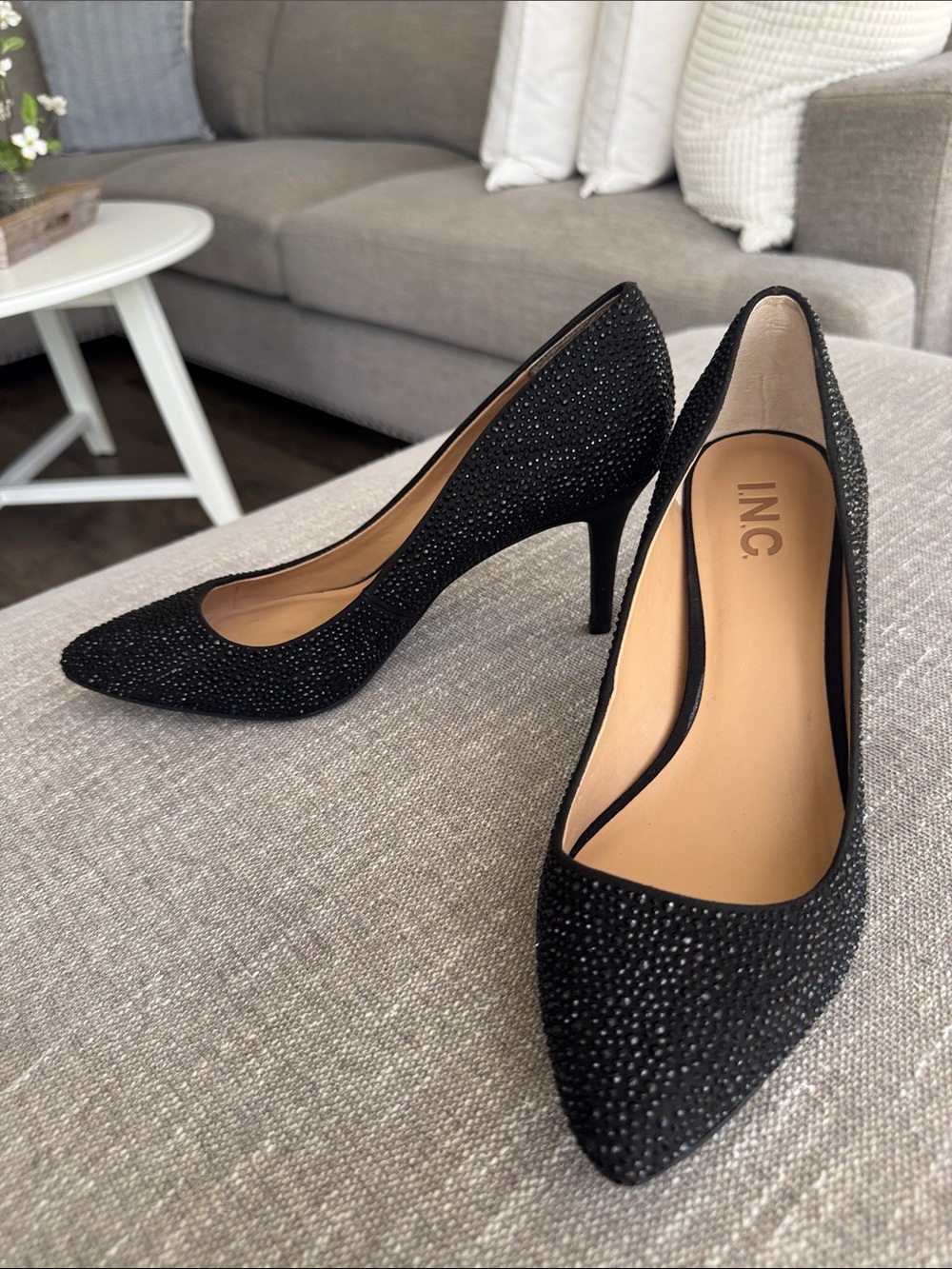 INC International Concepts Black Rhinestone Pointed-Toe Pumps